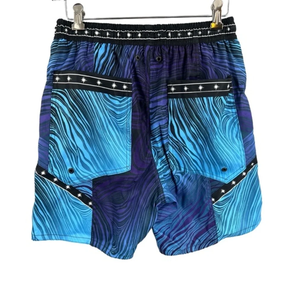 Agua Bendita Mens Swim Trunks Blue Purple Wave Print Star Tape Isaac Eter 38 New